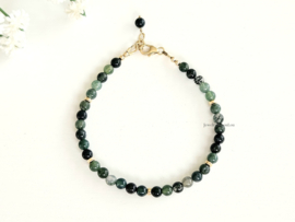 Groene Mos agaat kralen armband, 14k goldfilled - 925 sterling zilver