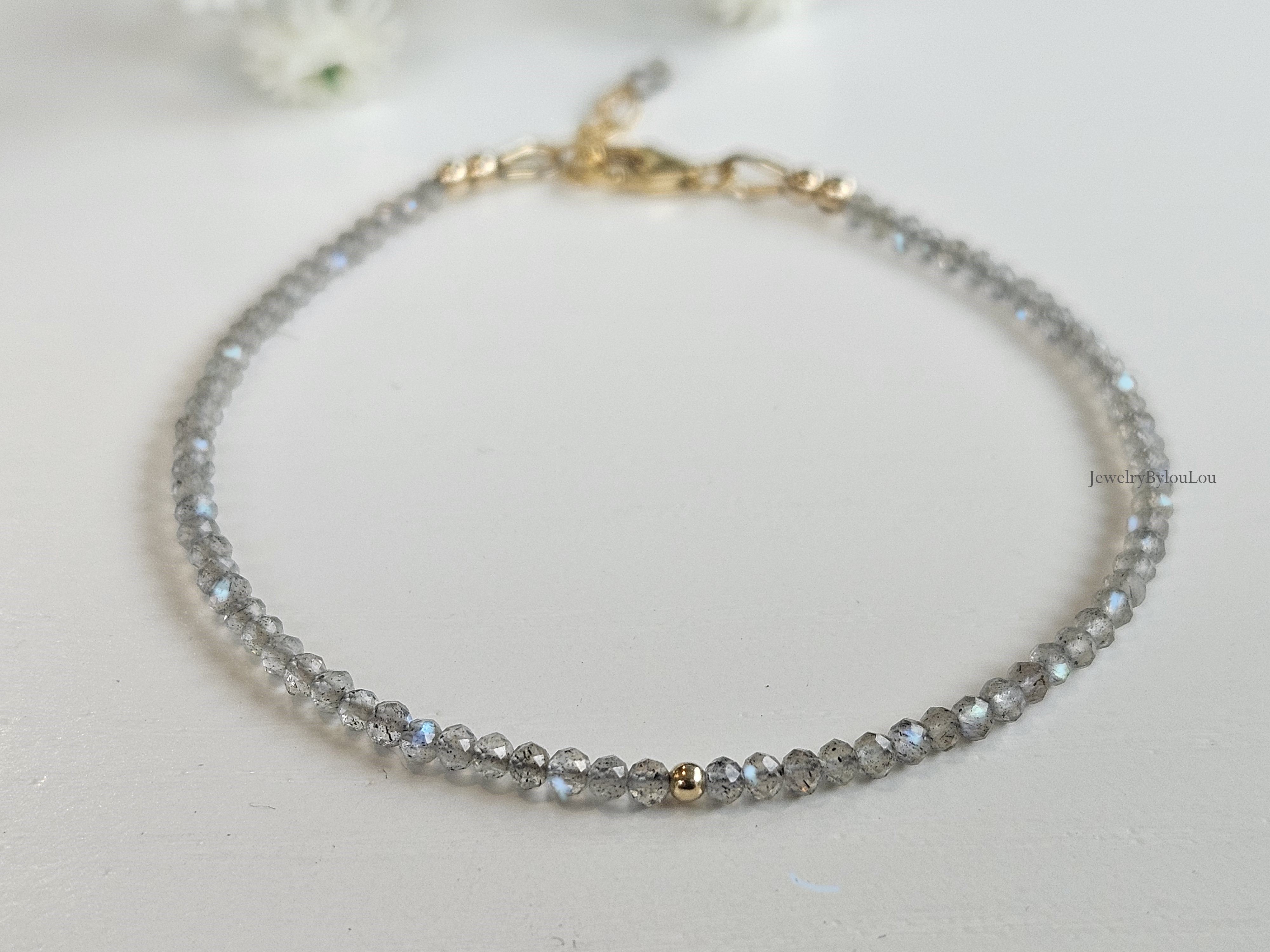 Labradorite beaded bracelet     925 sterling silver   -   14k goldfilled