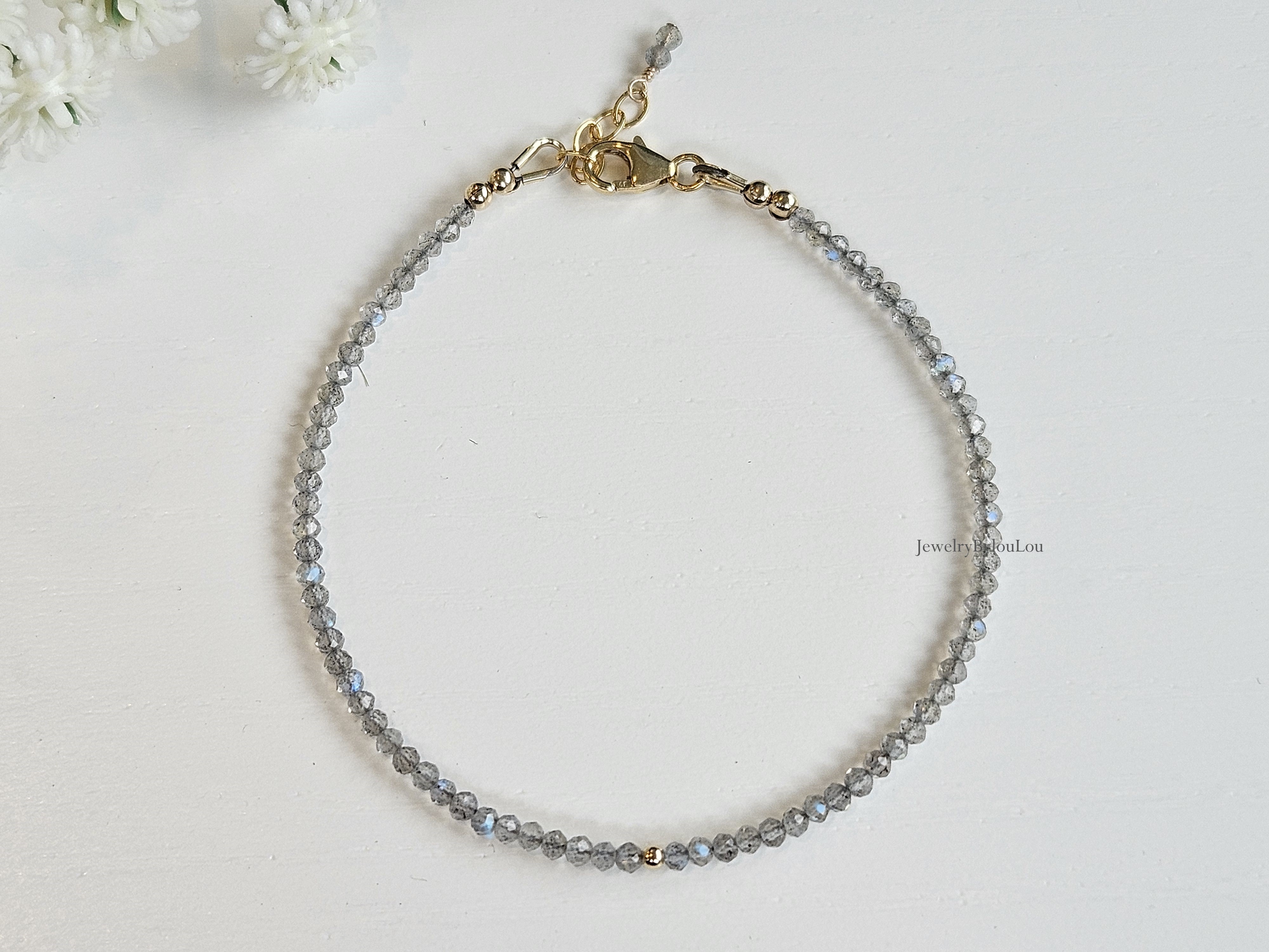 Labradorite beaded bracelet     925 sterling silver   -   14k goldfilled