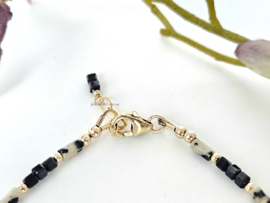 Dalmatian jasper and black onyx bracelet 925 sterling silver - 14k goldfilled