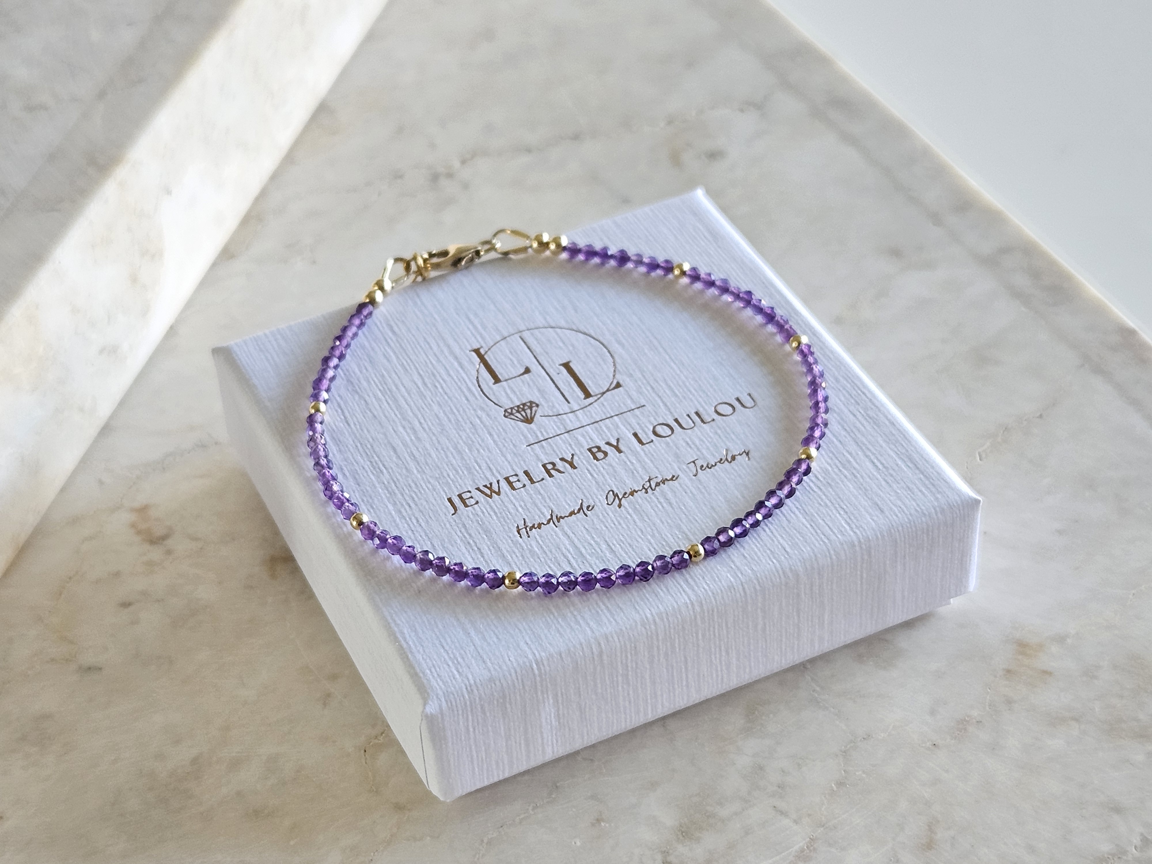 Amethyst beaded bracelet AAA quality   925 sterling silver   -   14k goldfilled