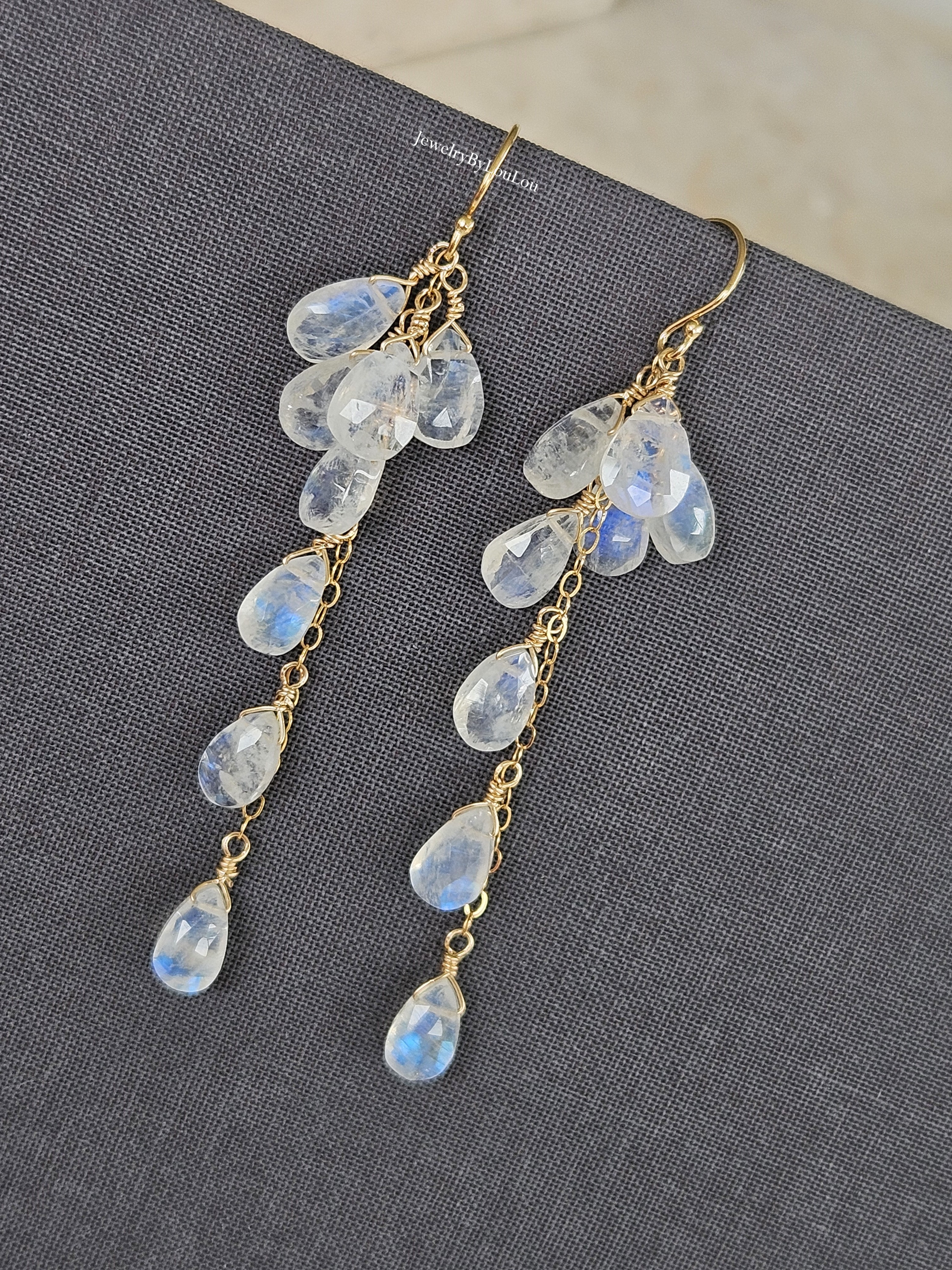 Maansteen cluster oorbellen  14k goldfilled & 925 sterling zilver