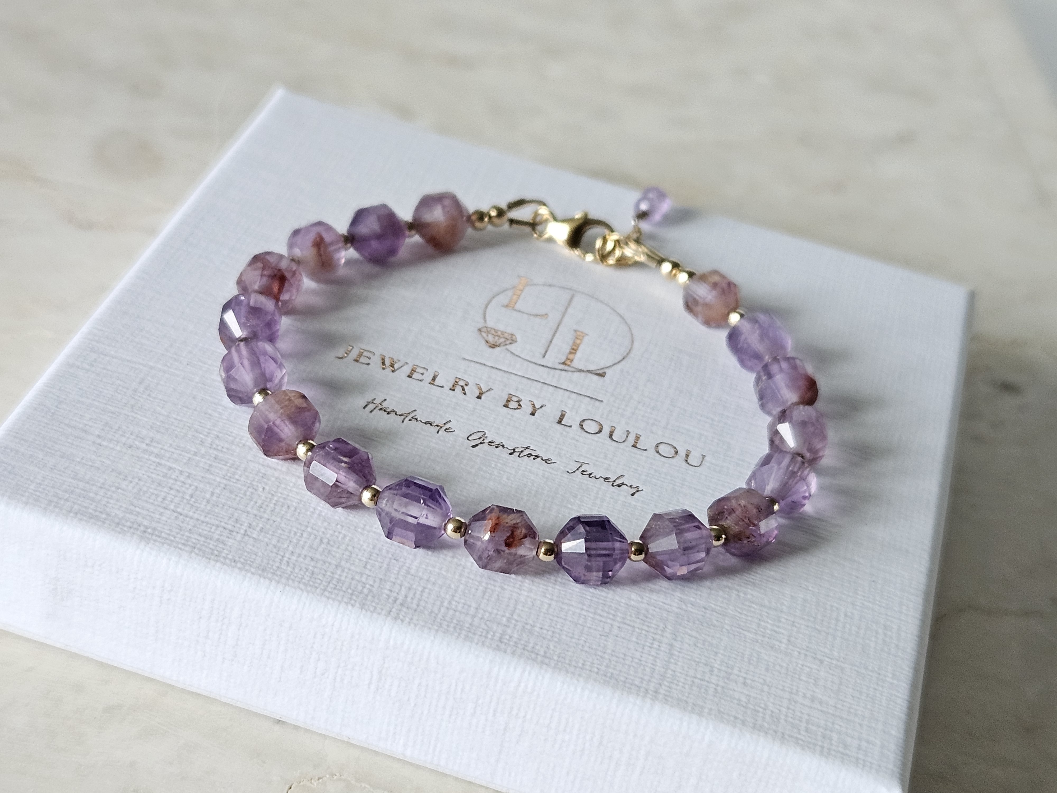 Super 7 gemstone beaded bracelet,  925 sterling silver - 14k goldfilled