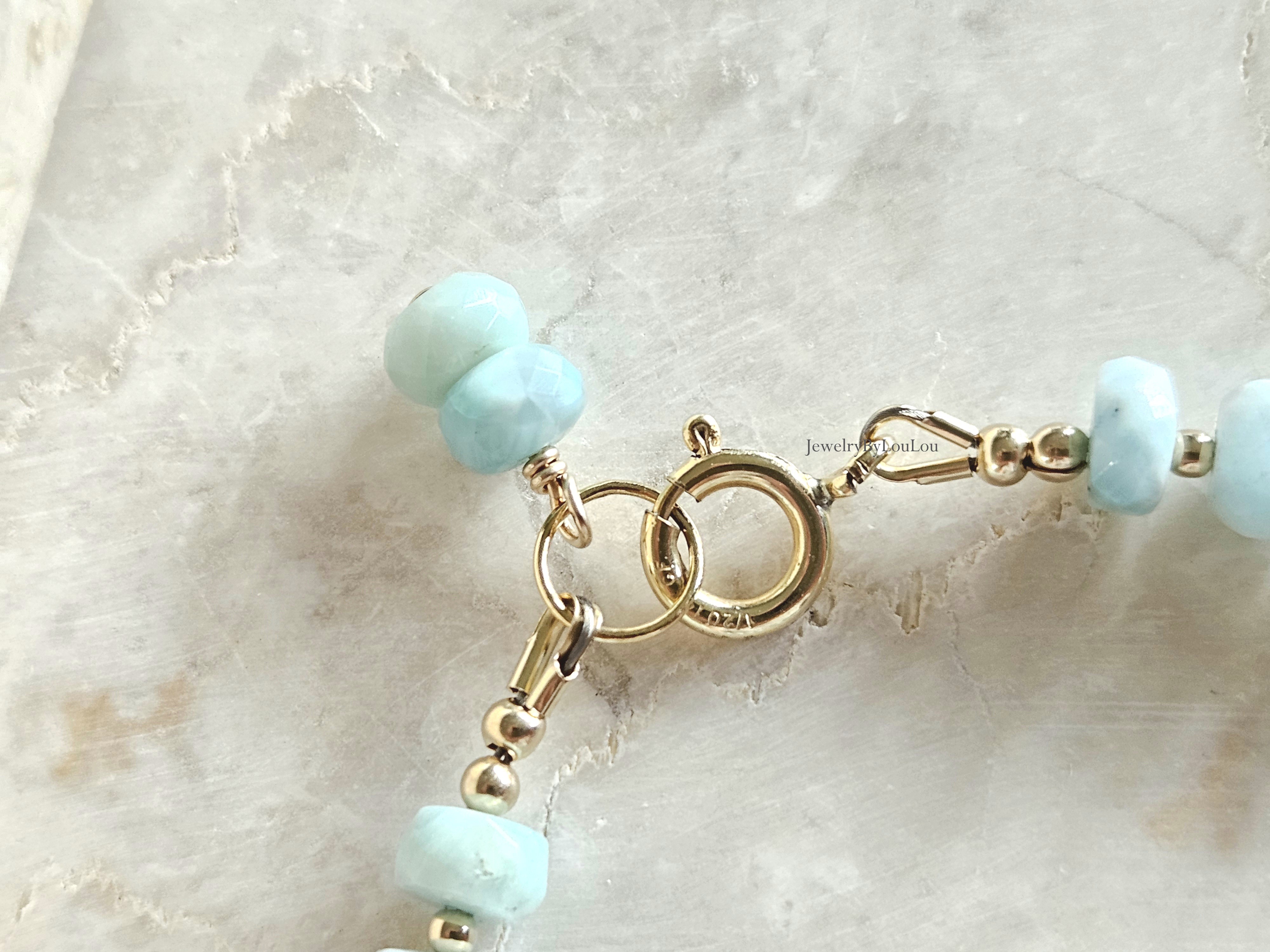 Larimar kralen armband  14k goldfilled & 925 sterling zilver