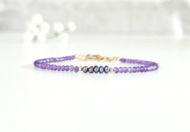 Amethyst and freshwater pearl bracelet 925 sterling silver - 14k goldfilled