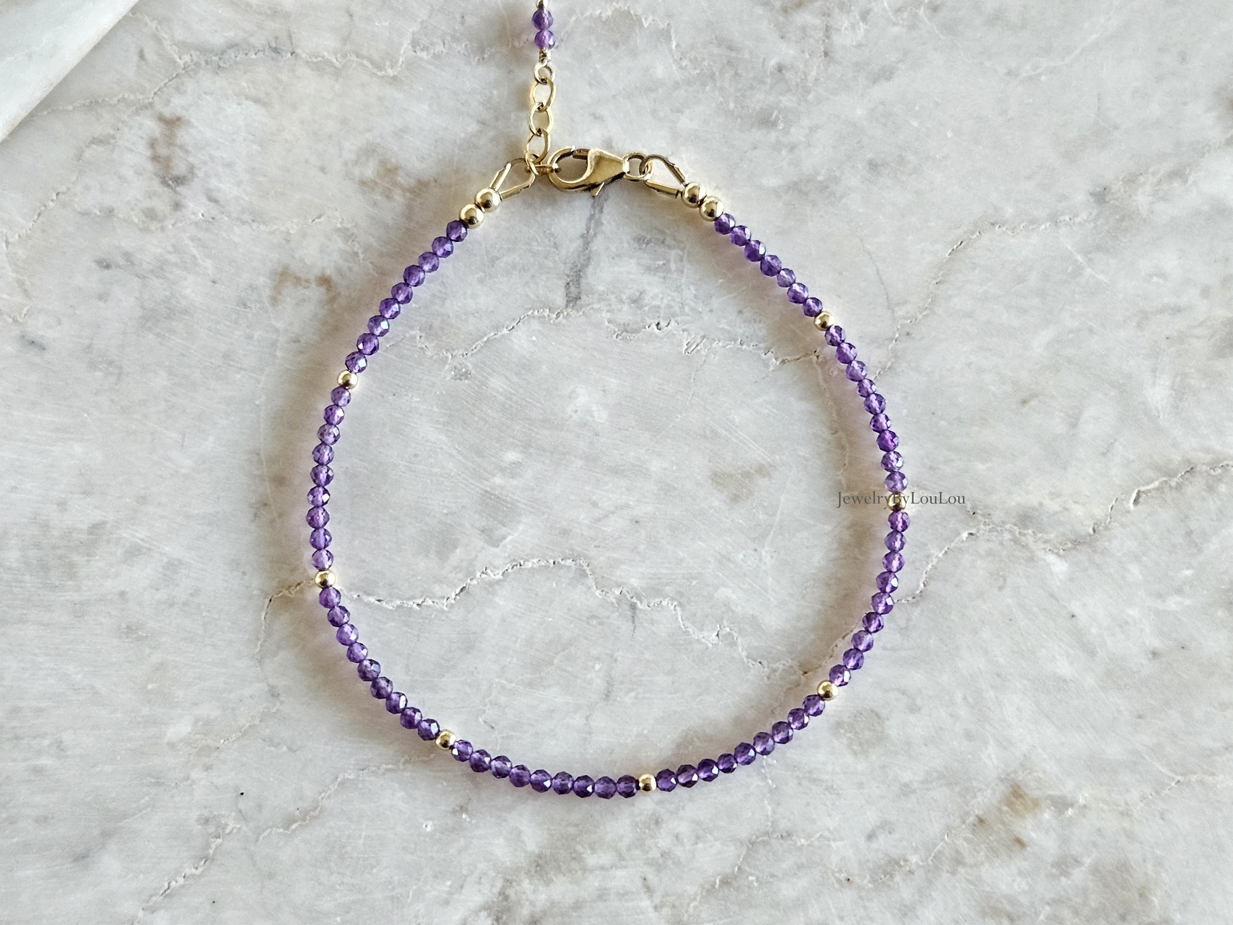 Amethyst beaded bracelet AAA quality   925 sterling silver   -   14k goldfilled
