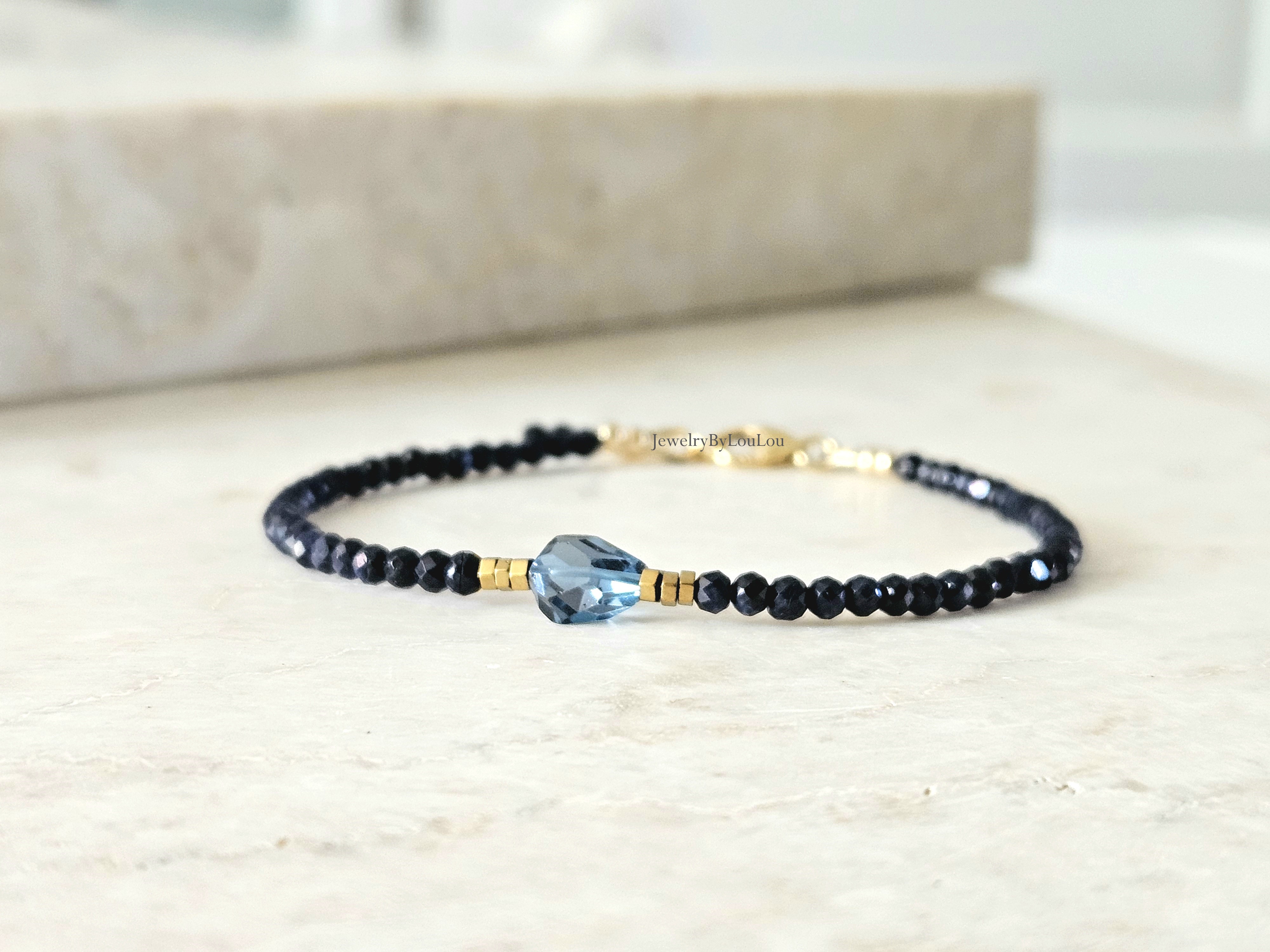 Blauwe saffier en London Blue Topaas kralen armband, leverbaar 14k goldfilled - 925 sterling zilver