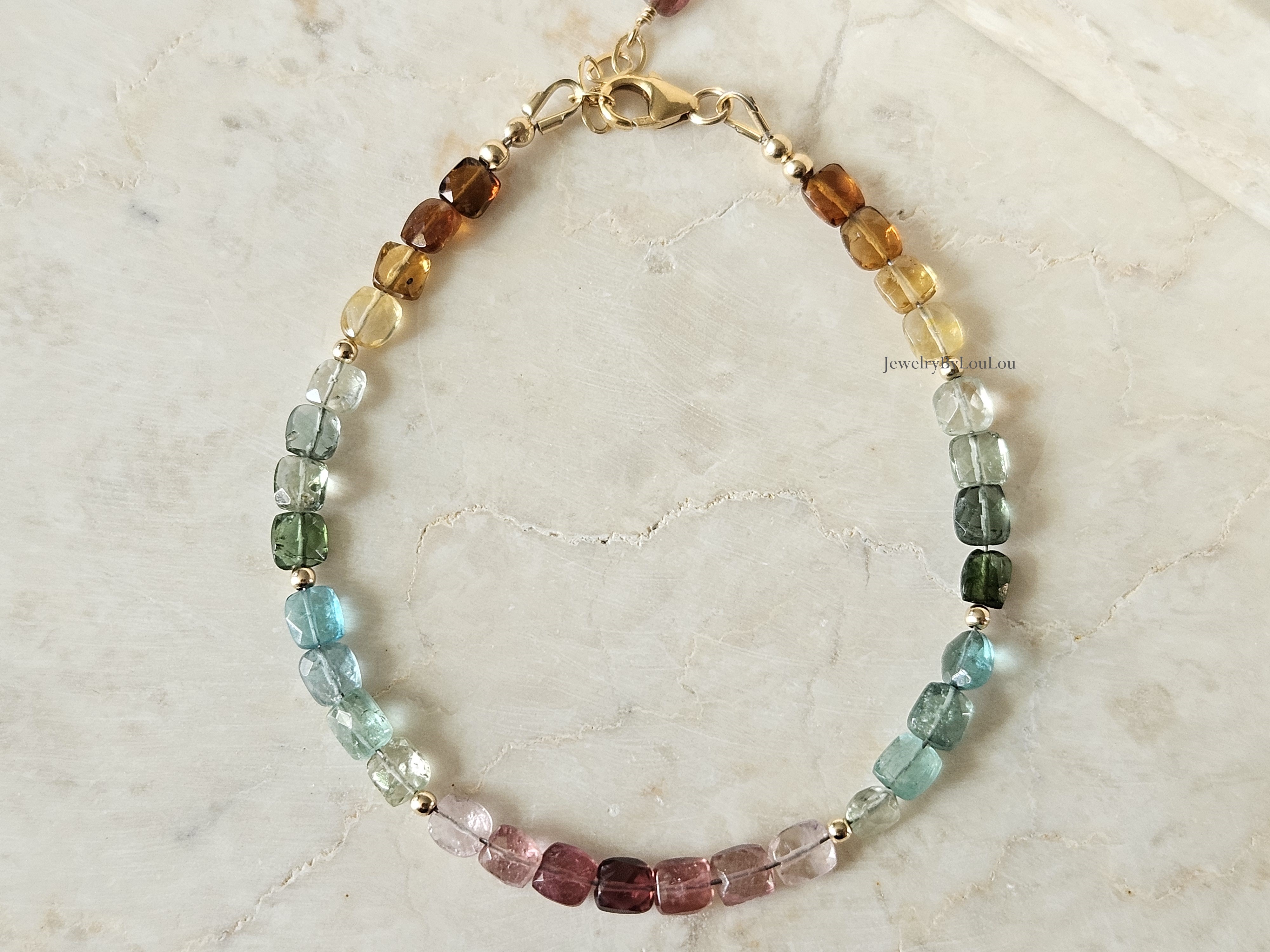 Multi Tourmaline beaded bracelet, 14k goldfilled - 925 sterling silver