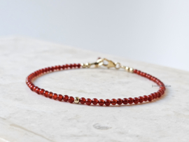 Carneool 2mm kralen armband,  925 sterling zilver & 14k goldfilled