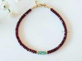Ruby and Emerald gemstone beaded bracelet, 14k goldfilled & 925 sterling silver