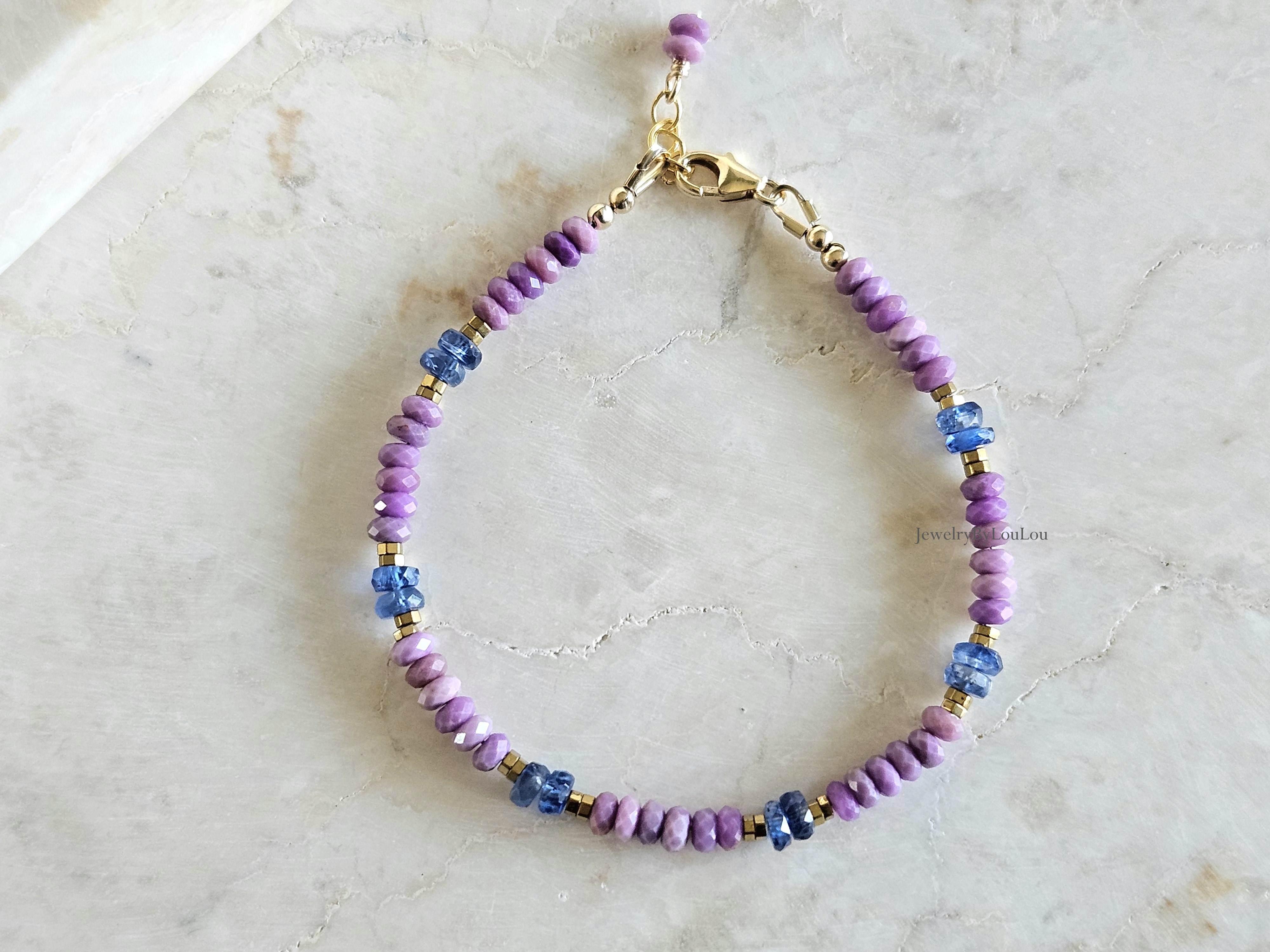 Fosfosideriet en Kyaniet kralen armband  925 sterling zilver   -   14k goldfilled