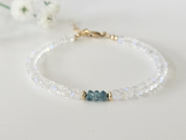 Maansteen en blauwe zirkoon armband, 14k goldfilled & 925 sterling zilver