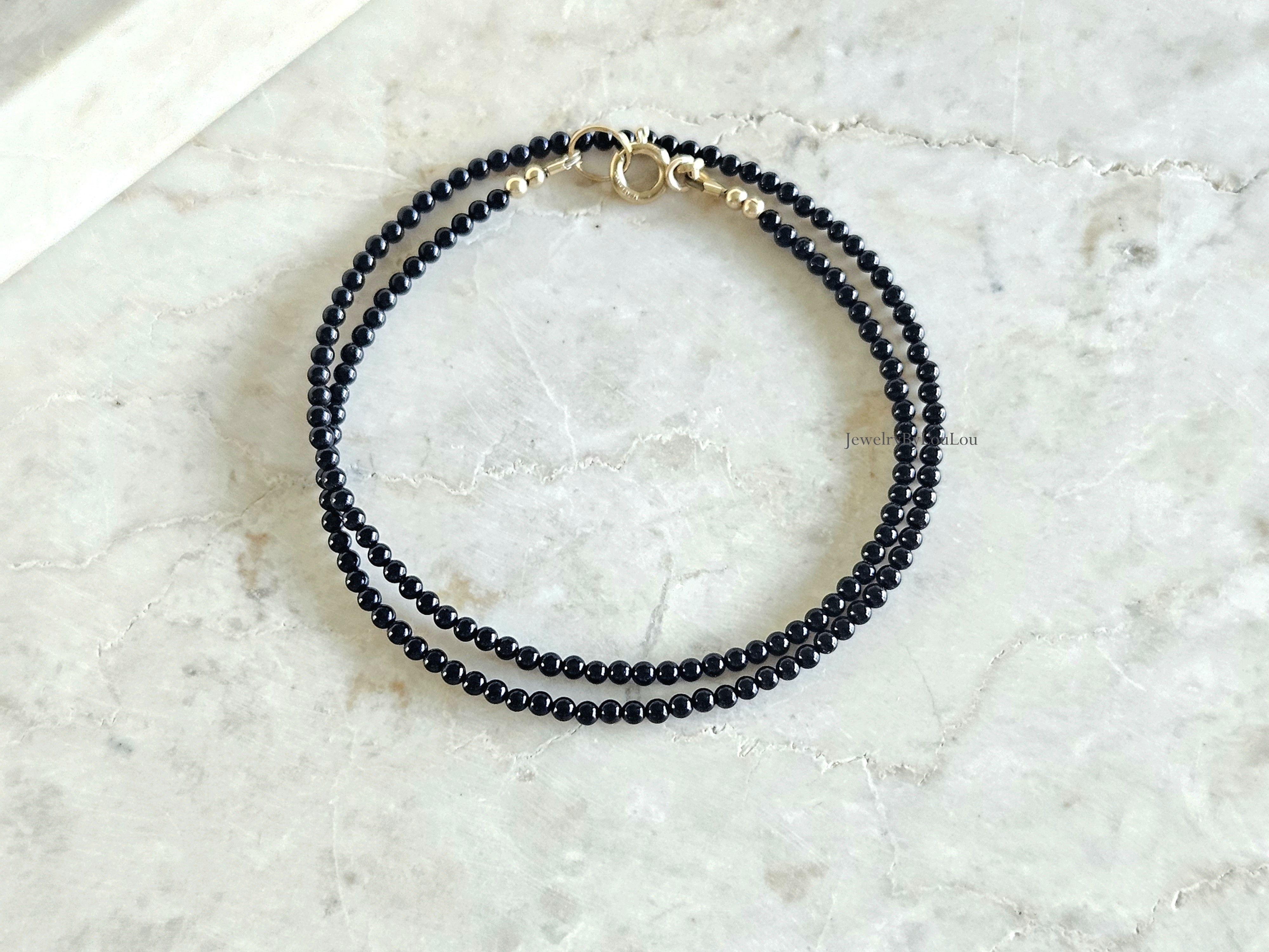 Zwarte onyx kralen ketting, leverbaar 14k goldfilled - 925 sterling zilver