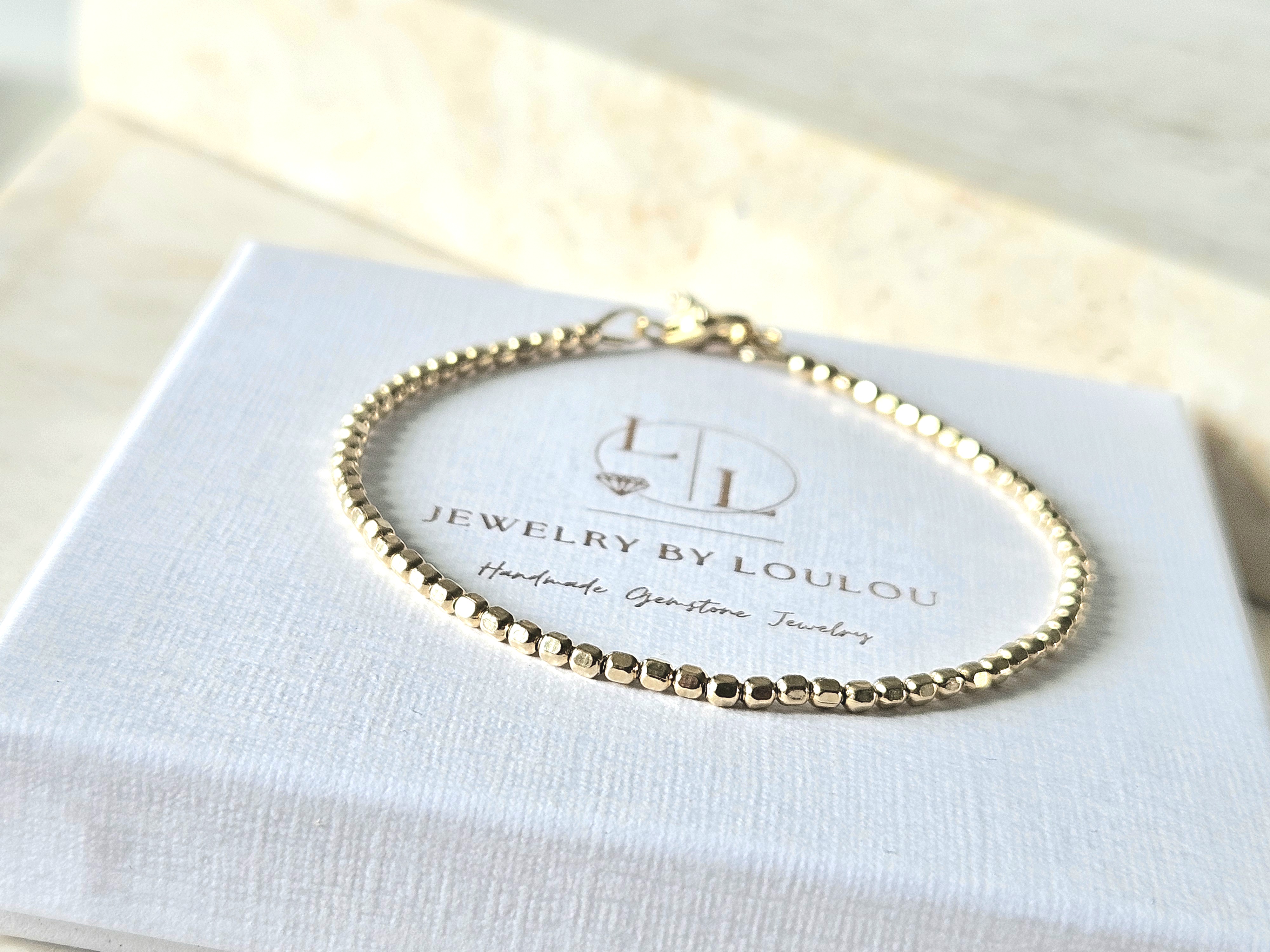 14k goldfilled kralen armband facet geslepen 2mm, leverbaar met sluiting - elastiek