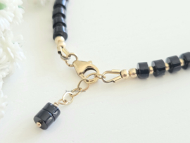 Black Onyx beaded bracelet, 14k goldfilled - 925 sterling silver