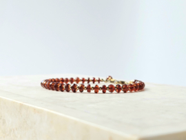 Hessoniet Granaat kralen armband, 14k goldfilled & 925 sterling zilver