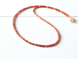 Italiaanse Koraal kralen ketting 14k goldfilled - 925 sterling zilver