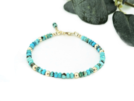 Turquoise kralen armbandje, 14k goldfilled - 925 sterling zilver