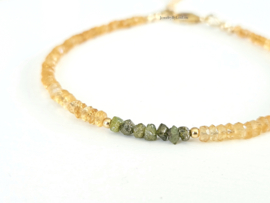 Citrine and green raw diamond beaded bracelet, 14k goldfilled & 925 sterling silver