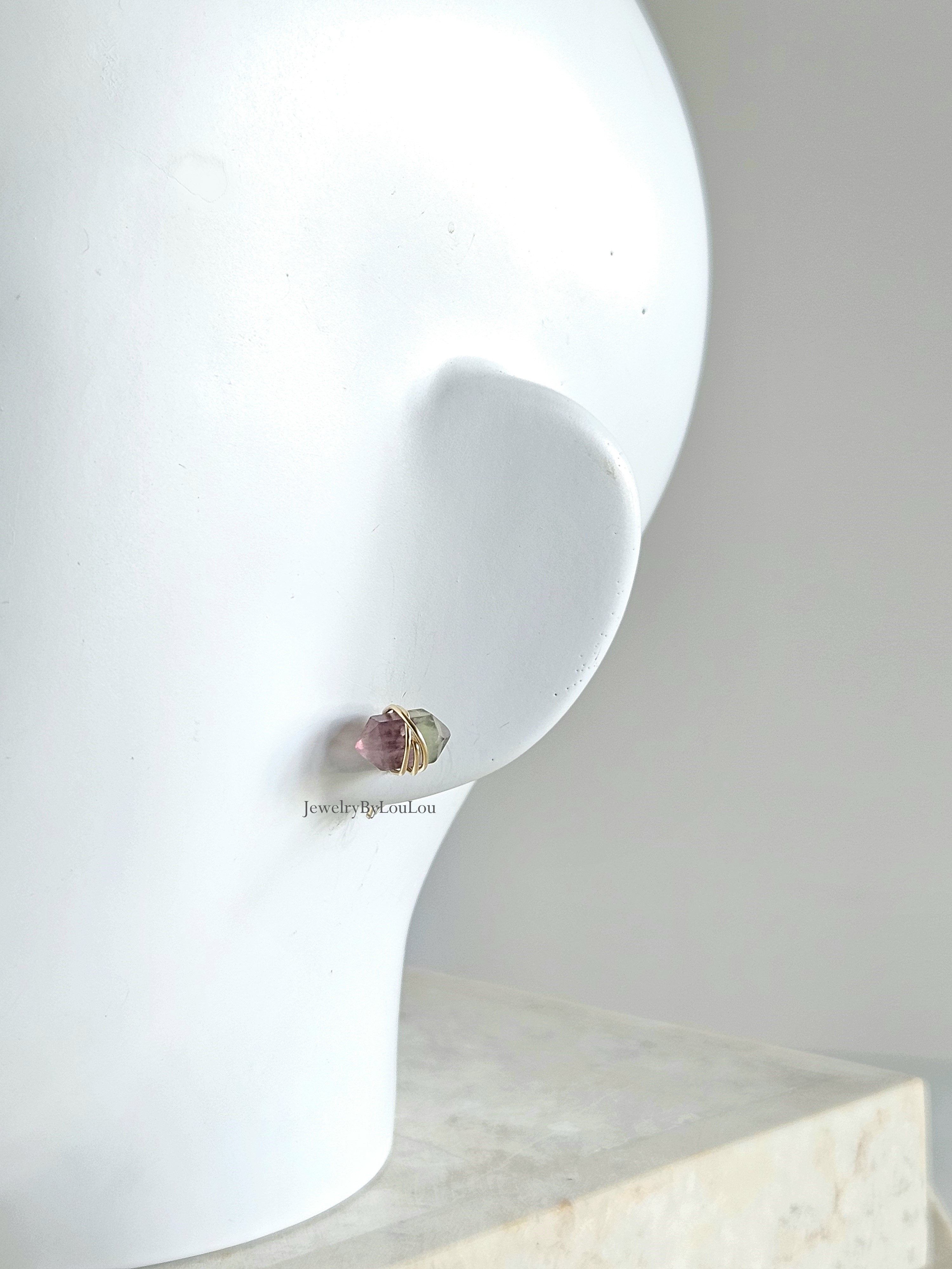 Fluoriet studs oorbellen  14k goldfilled & 925 sterling zilver