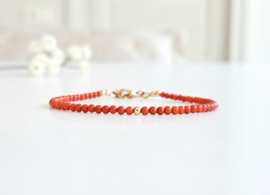 Italian Coral beaded Bracelet, 14k goldfilled - 925 sterling silver
