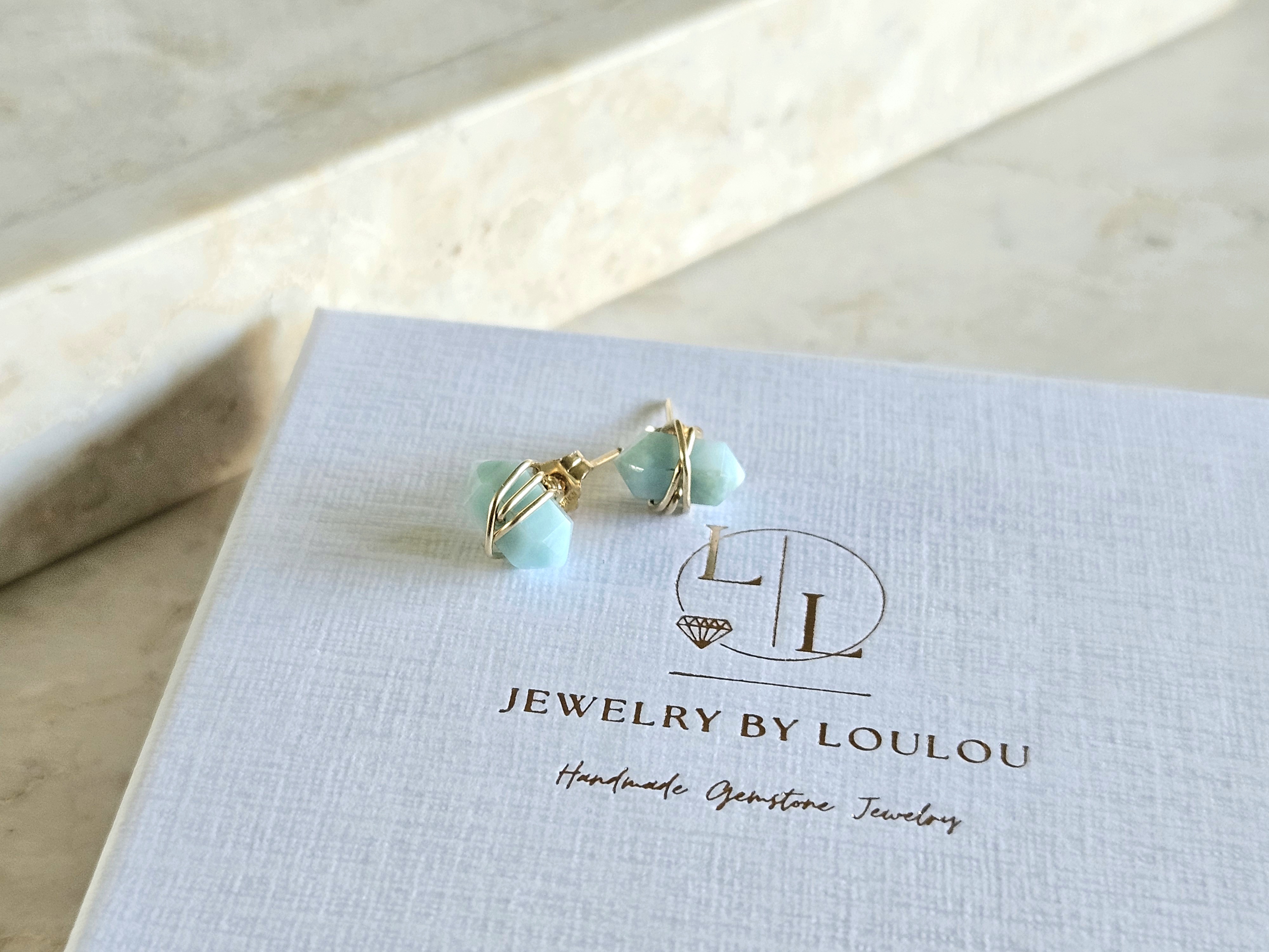 Larimar studs oorbellen  14k goldfilled & 925 sterling zilver