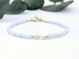 Blauwe Opaal en witte ruwe Diamant edelstenen kralen armband, leverbaar 14k goldfilled - 925 sterling zilver