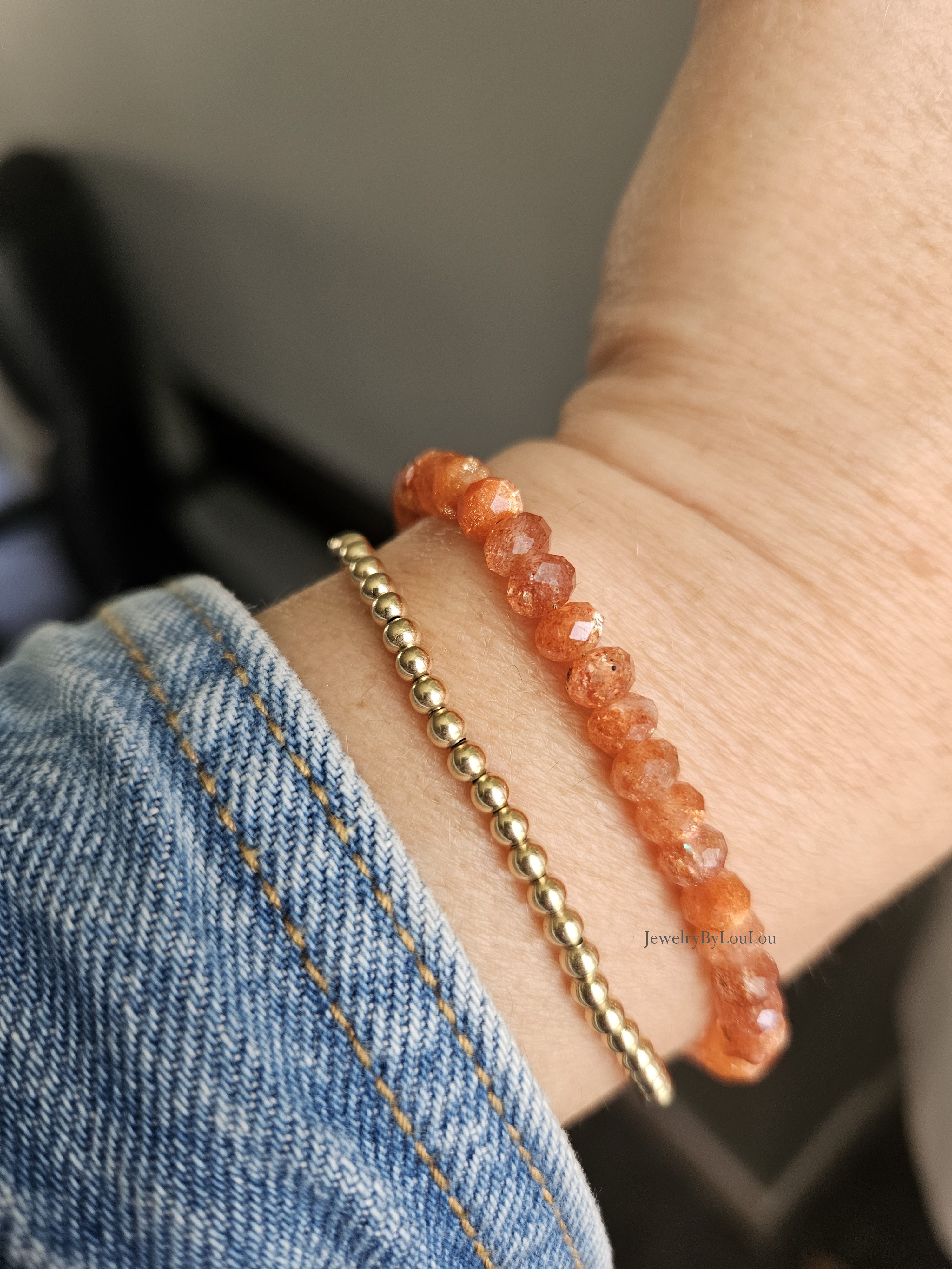 AAA Zonnesteen kralen armband  14k goldfilled & 925 sterling zilver