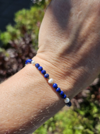 Lapis Lazuli en Zoetwaterparel kralen armband, 14k goldfilled & 925 sterling zilver