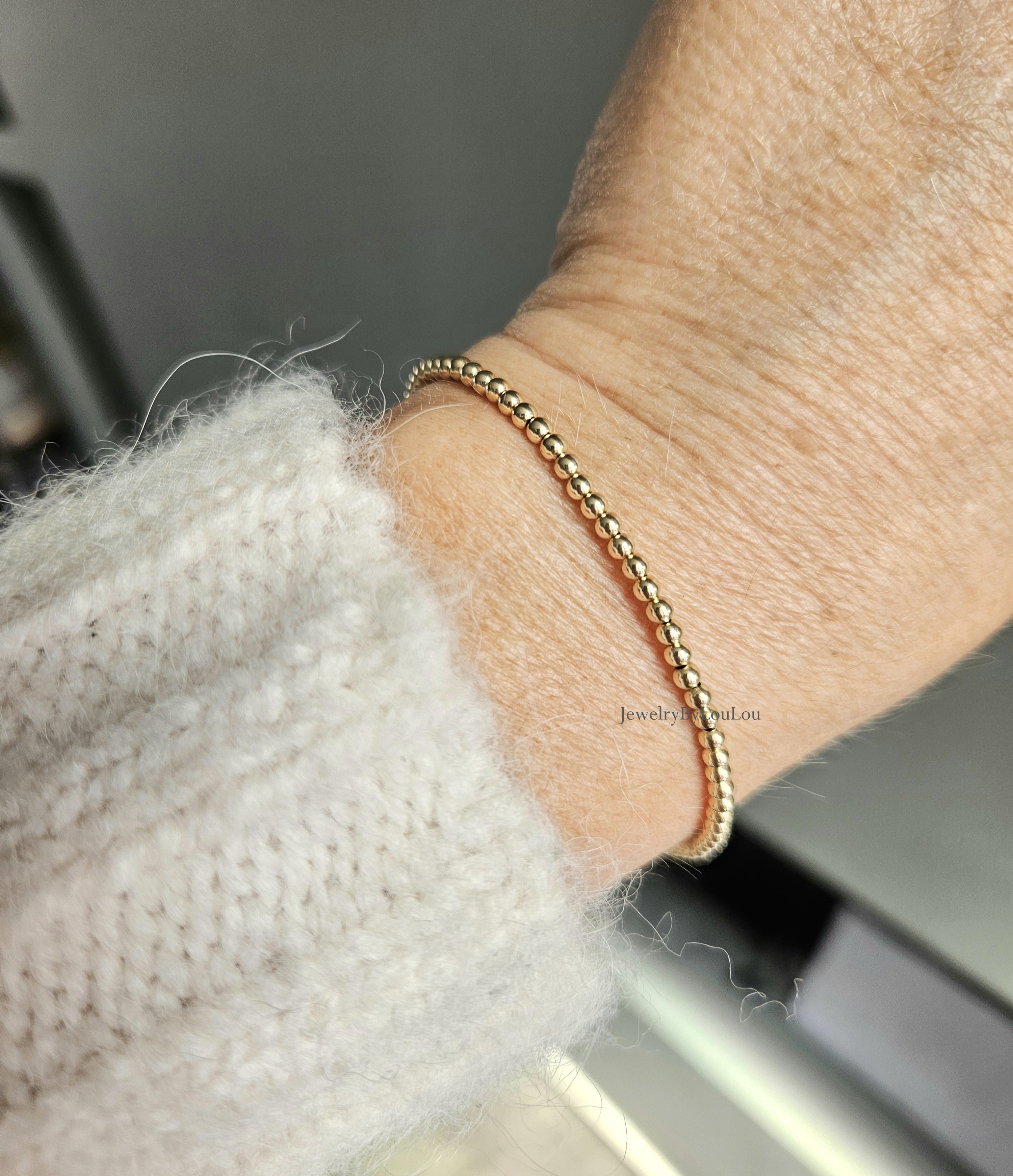 14k goldfilled kralen armband 2,5mm, leverbaar met sluiting - elastiek
