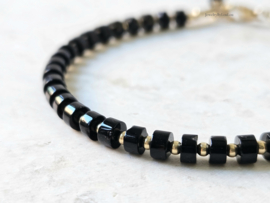 Zwarte Onyx kralen armband, 14k goldfilled - 925 sterling zilver