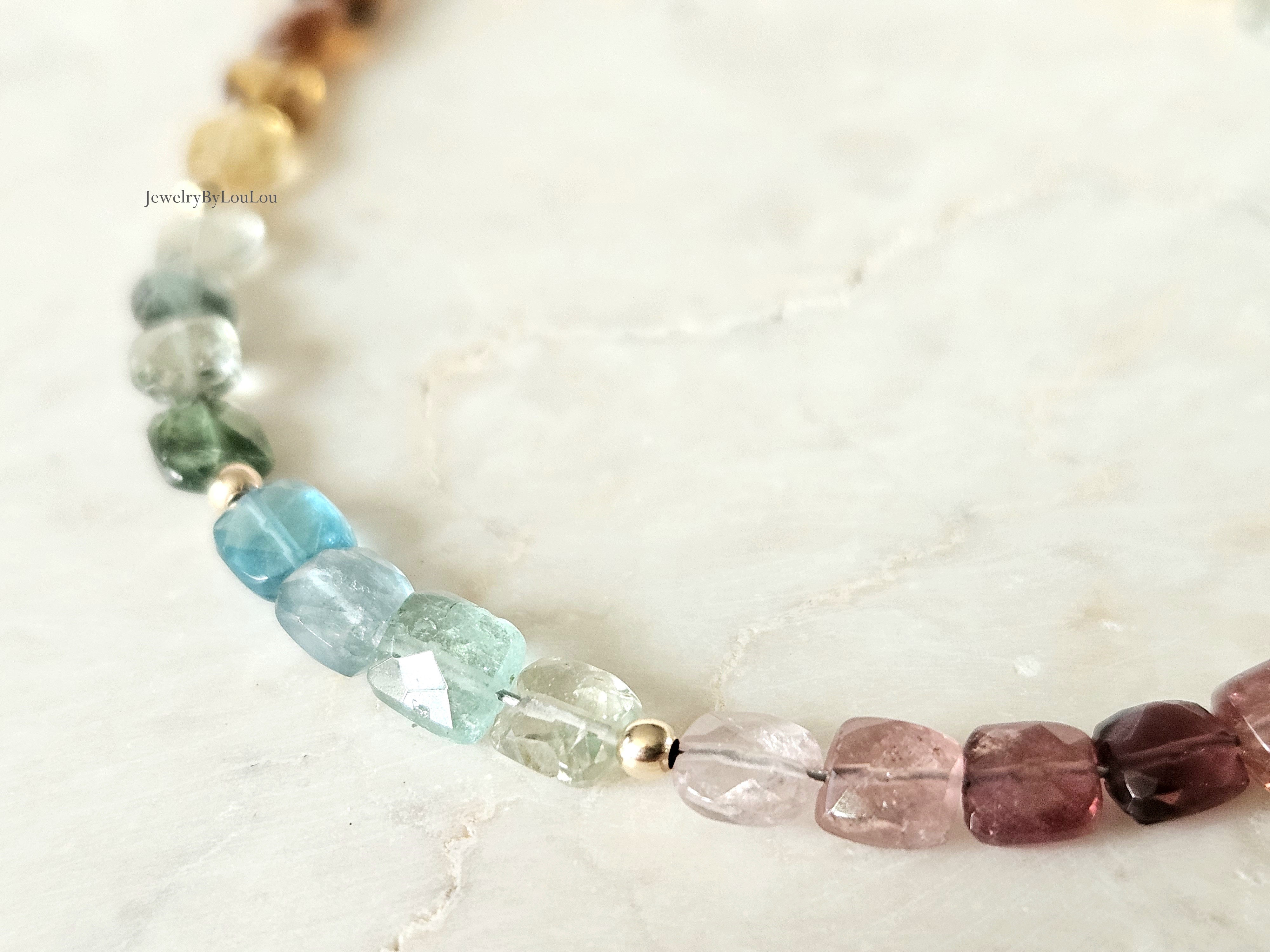 Multi Tourmaline beaded bracelet, 14k goldfilled - 925 sterling silver