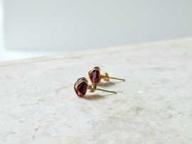 Red garnet stud earrings, 14k gold-filled - 925 sterling silver