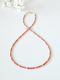 Italiaanse Koraal kralen ketting 14k goldfilled - 925 sterling zilver