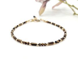 Tijgeroog kralen armband     925 sterling zilver   -   14k goldfilled