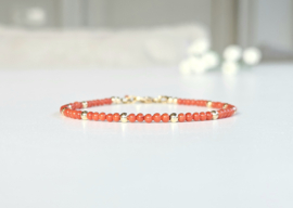 Coral beaded bracelet     925 sterling silver   -   14k goldfilled