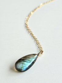 Link chain with Labradorite drop, 14k goldfilled & 925 sterling silver