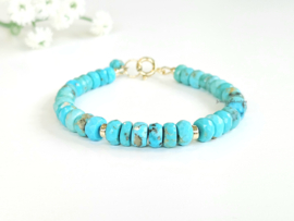 Natuurlijke Arizona Turquoise kralen armbandje, 14k goldfilled - 925 sterling zilver