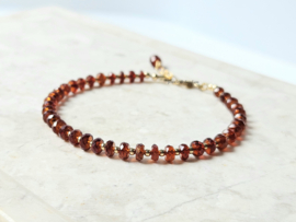 Hessoniet Granaat kralen armband, 14k goldfilled & 925 sterling zilver