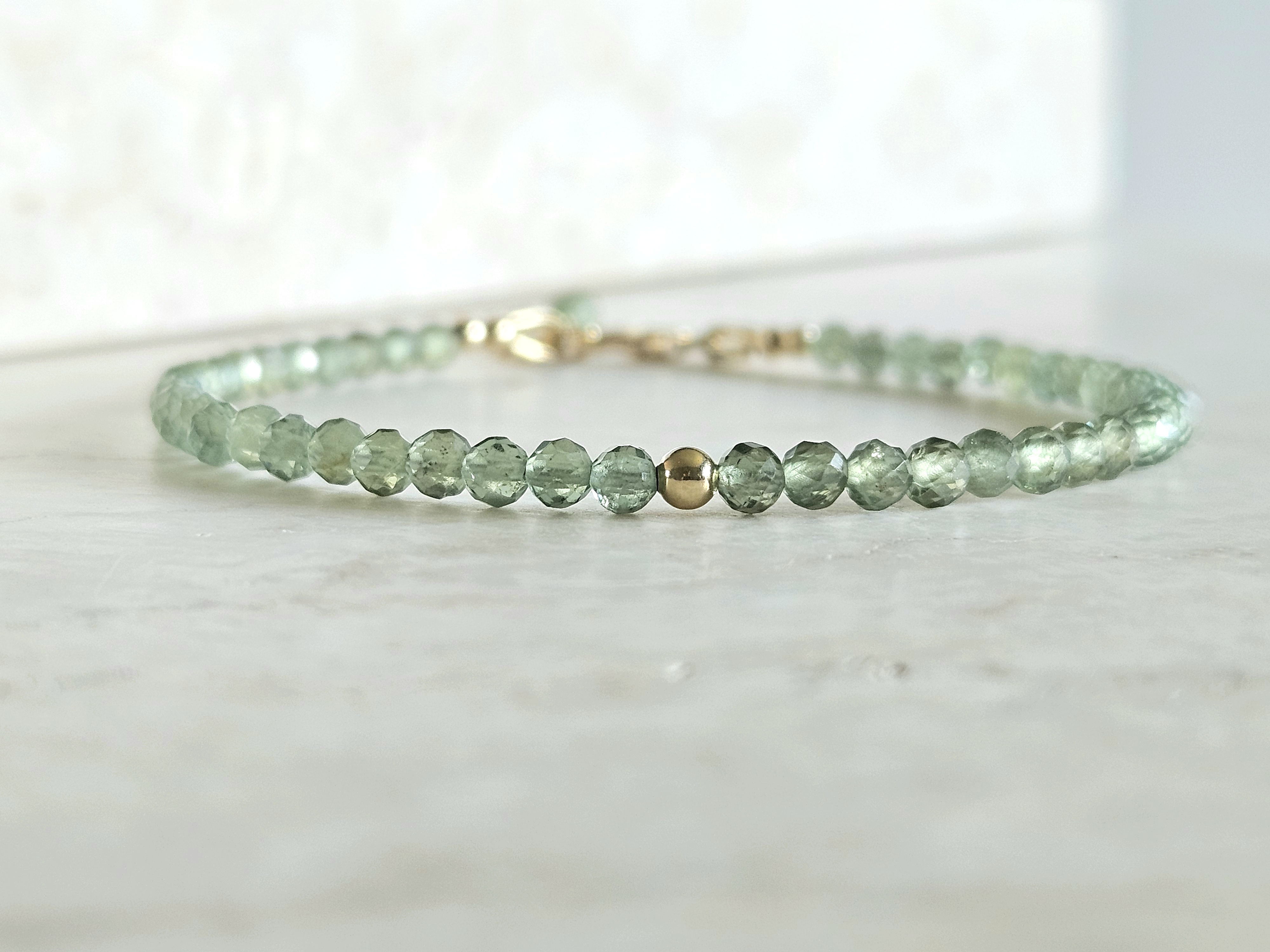 AAA groene Apatiet edelstenen kralen armband  14k goldfilled - 925 sterling zilver
