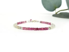 Roze  en groene saffier armband     925 sterling zilver   -   14k goldfilled