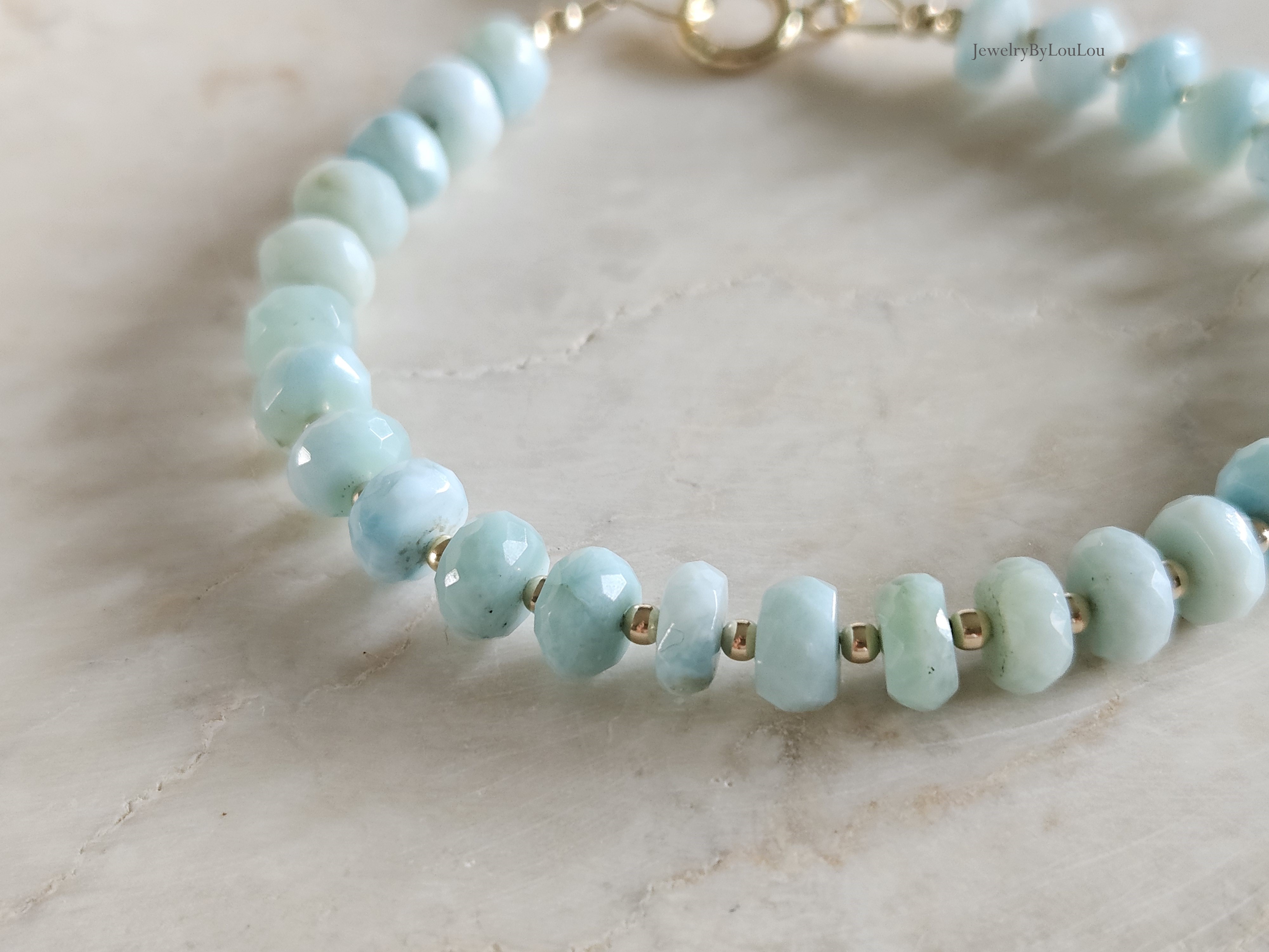 Larimar kralen armband  14k goldfilled & 925 sterling zilver