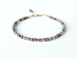 Kyaniet en Robijn in Kyaniet kralen armband , 14k goldfilled & 925 sterling zilver