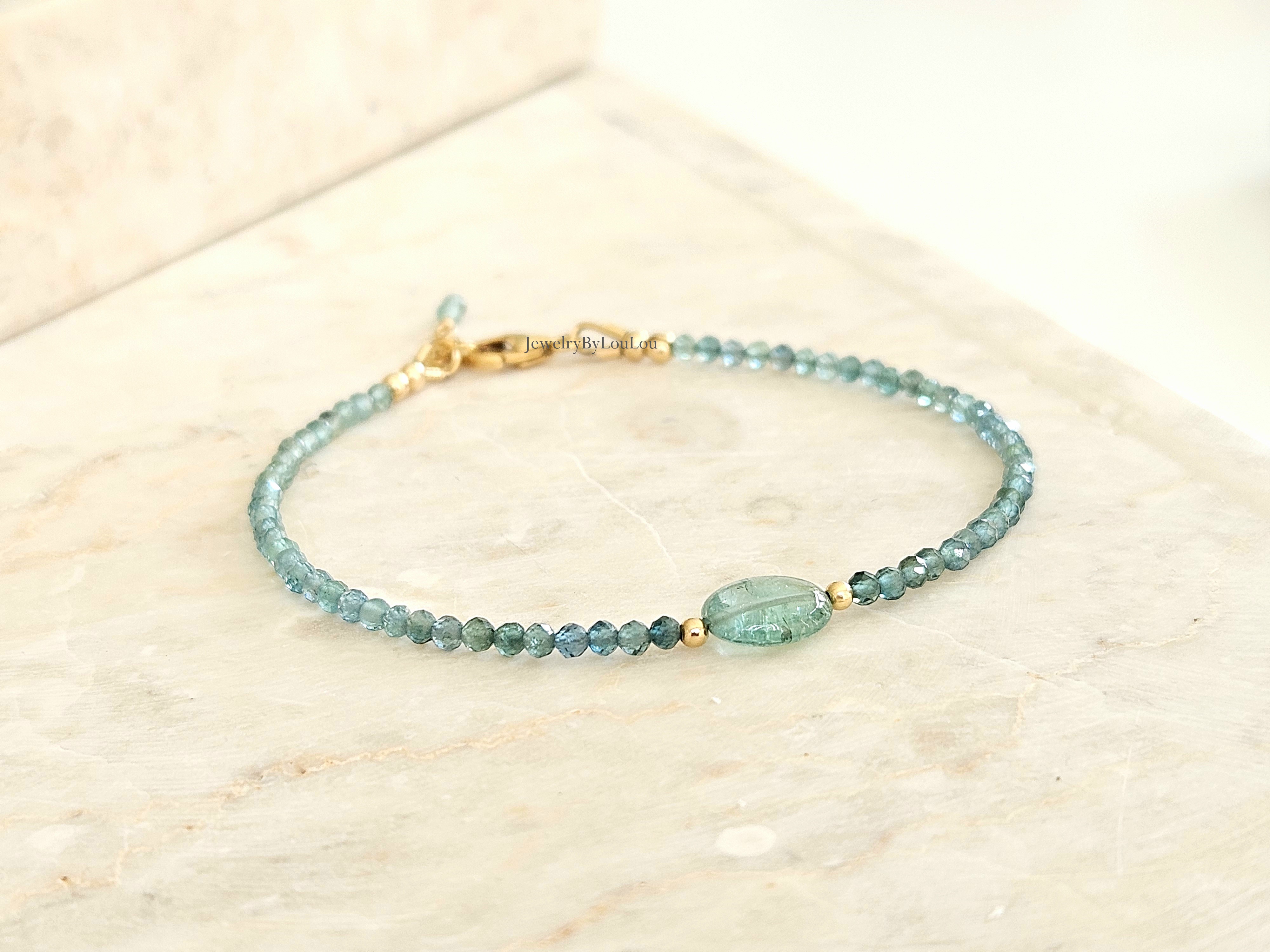 Indicolite tourmaline bracelet 925 sterling silver - 14k goldfilled