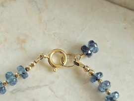 Teal blauwe Kyaniet kralen armband, 14k goldfilled - 925 sterling zilver