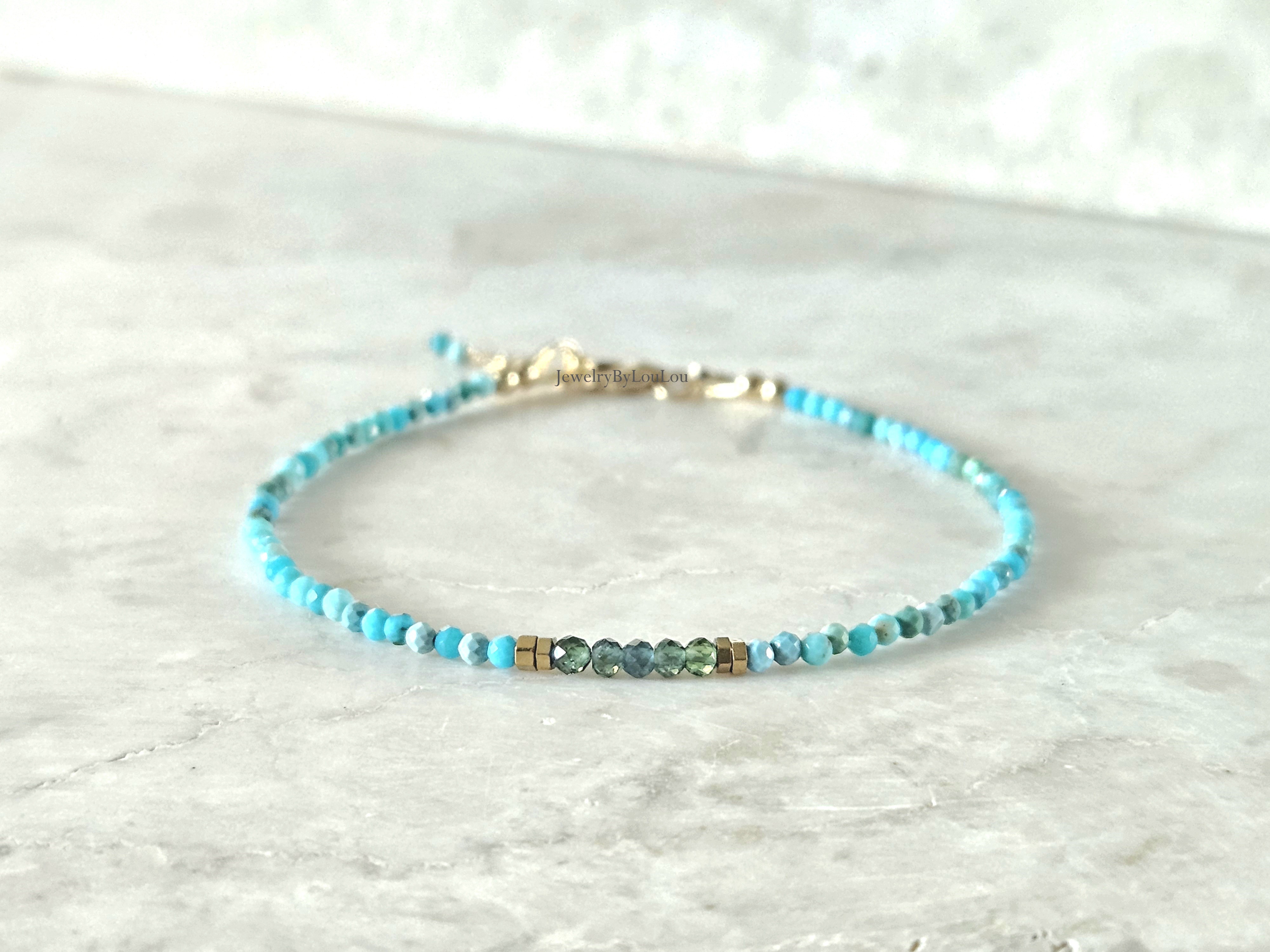 Arizona Turquoise en neon Apatiet edelstenen kralen armband, leverbaar 14k goldfilled - 925 sterling zilver