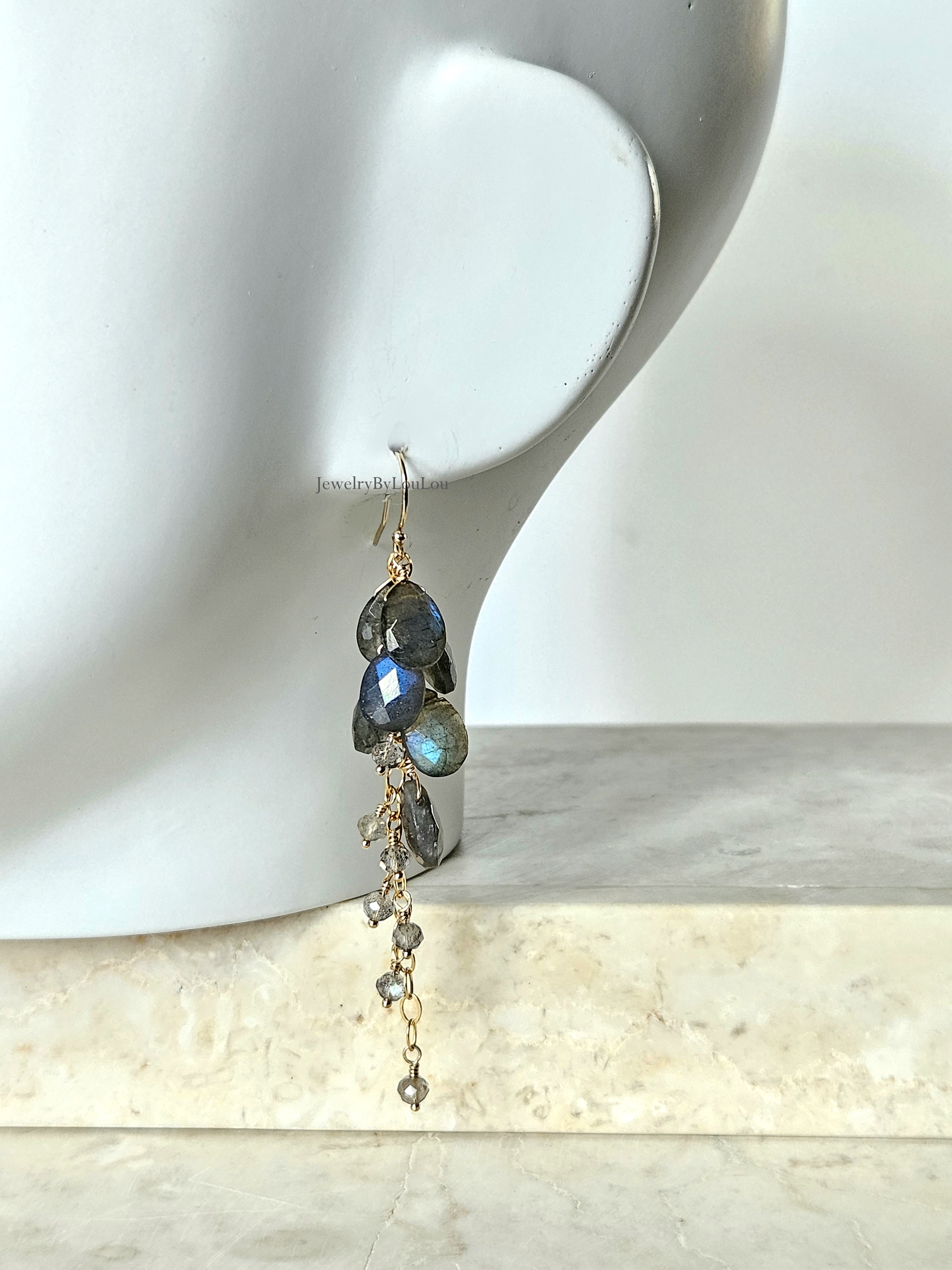 Labradorite cluster earrings  14k goldfilled & 925 sterling silver
