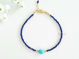Lapis Lazuli en Sleeping beauty Turkoois kralen armband     925 sterling zilver   -   14k goldfilled