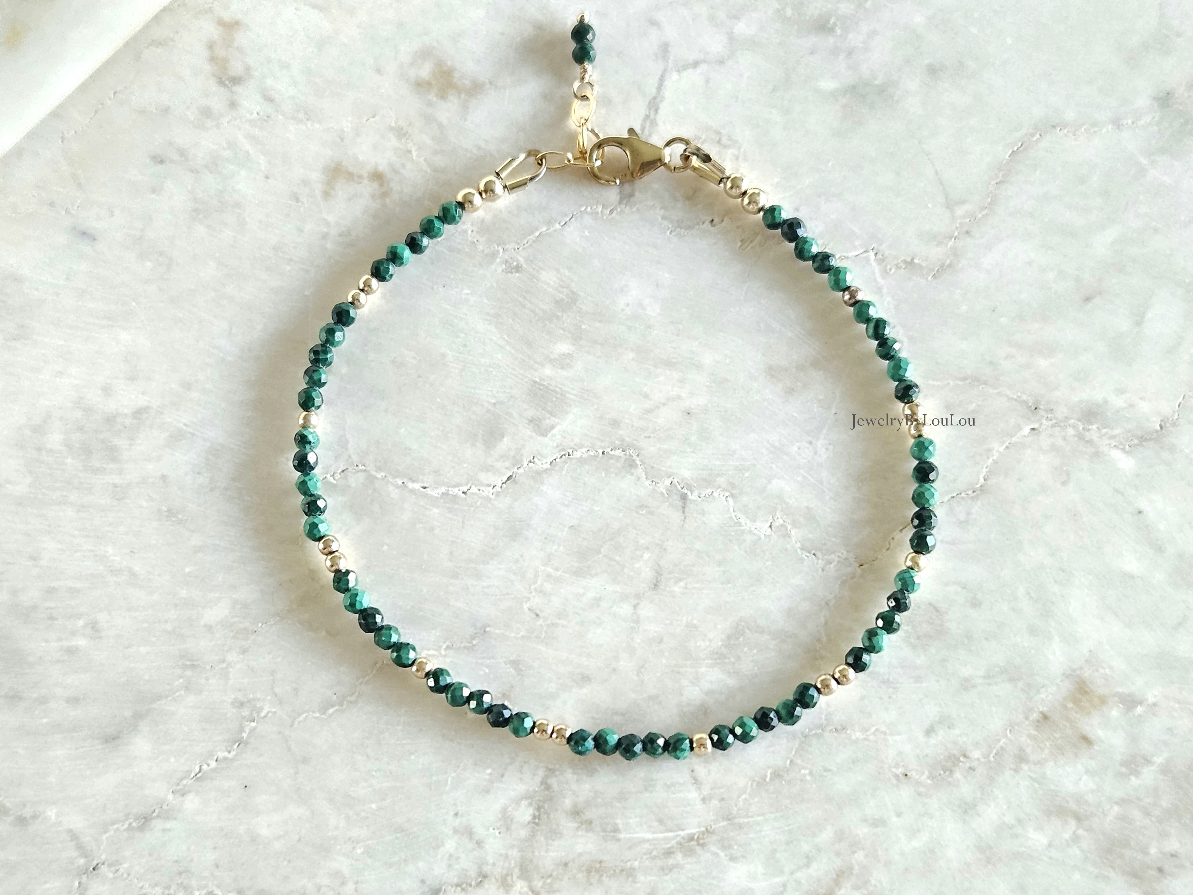 Malachite beaded bracelet  14k goldfilled  - 925 sterling silver