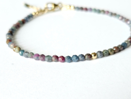 Robijn-Fuchsiet in Kyaniet kralen armband  14k goldfilled - 925 sterling zilver